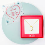 <iloveyou>Sterling Silver Cubic Zirconia Waxing Crescent Moon Necklace