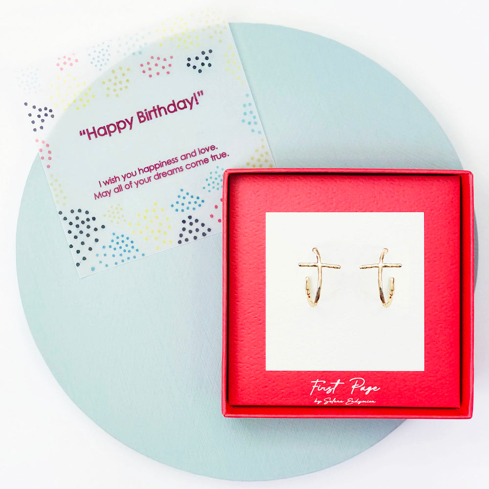 <birthday>Hammered Texture Cross Hoop Earring