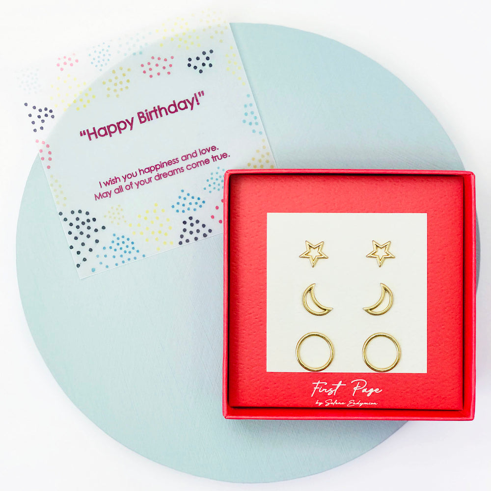 <birthday>Night Sky Three Pair Earring Set