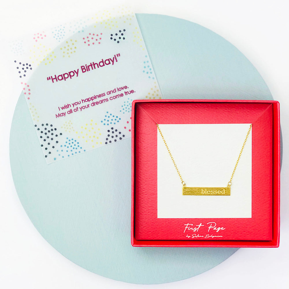 Selene Endymion Candle - <JNA003S birthday>Engraved "blessed" Bar Necklace 