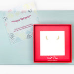 <birthday>Cubic Zirconia Starburst Crescent Moon Stud Earrings