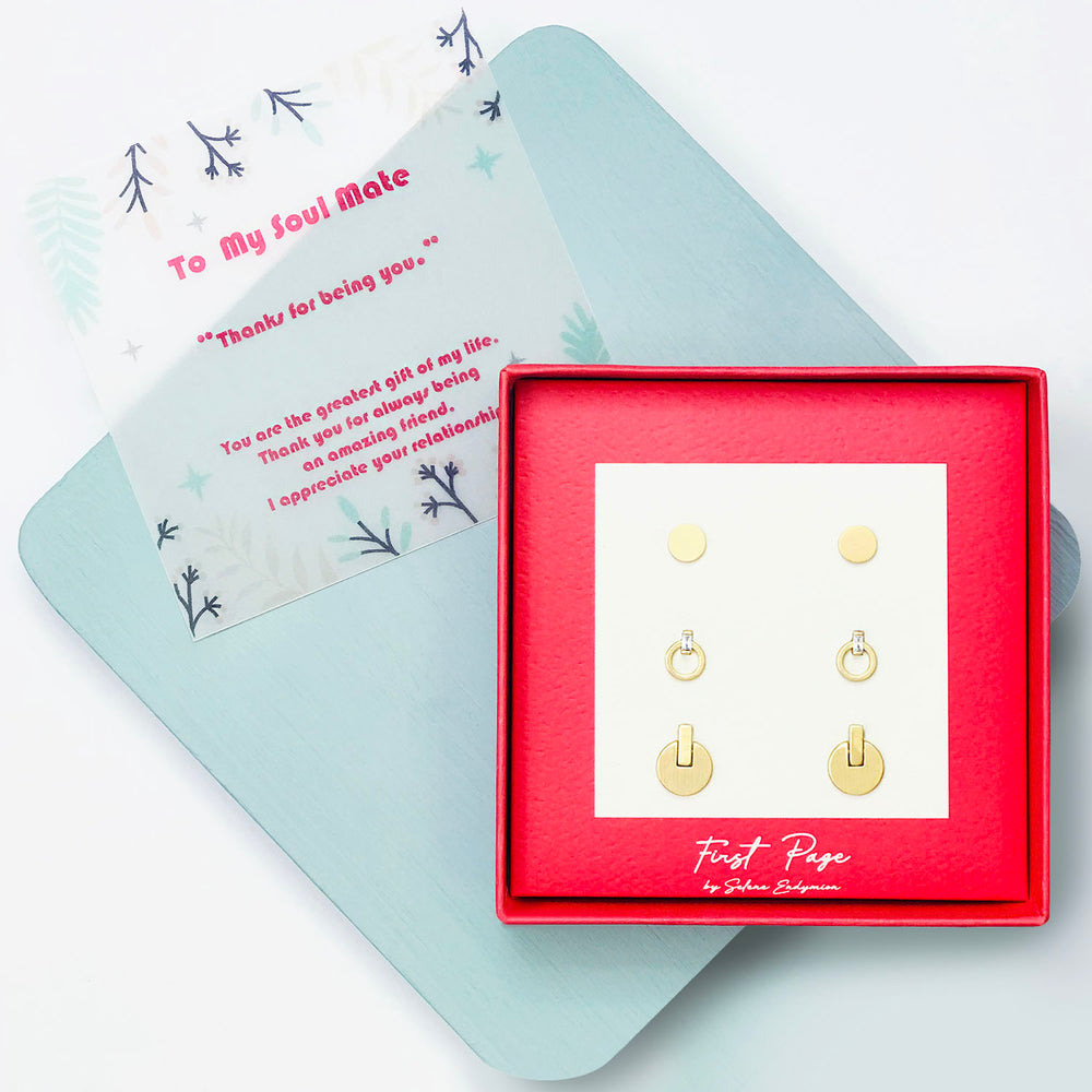<soulmate>Disk and Open Circle Three Pair Stud Earring Set