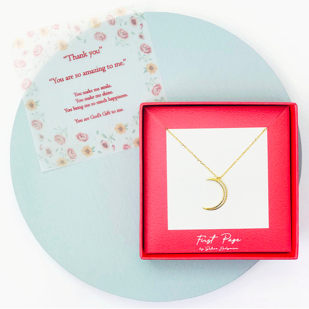 <thankyou>Sterling Silver Cubic Zirconia Waxing Crescent Moon Necklace
