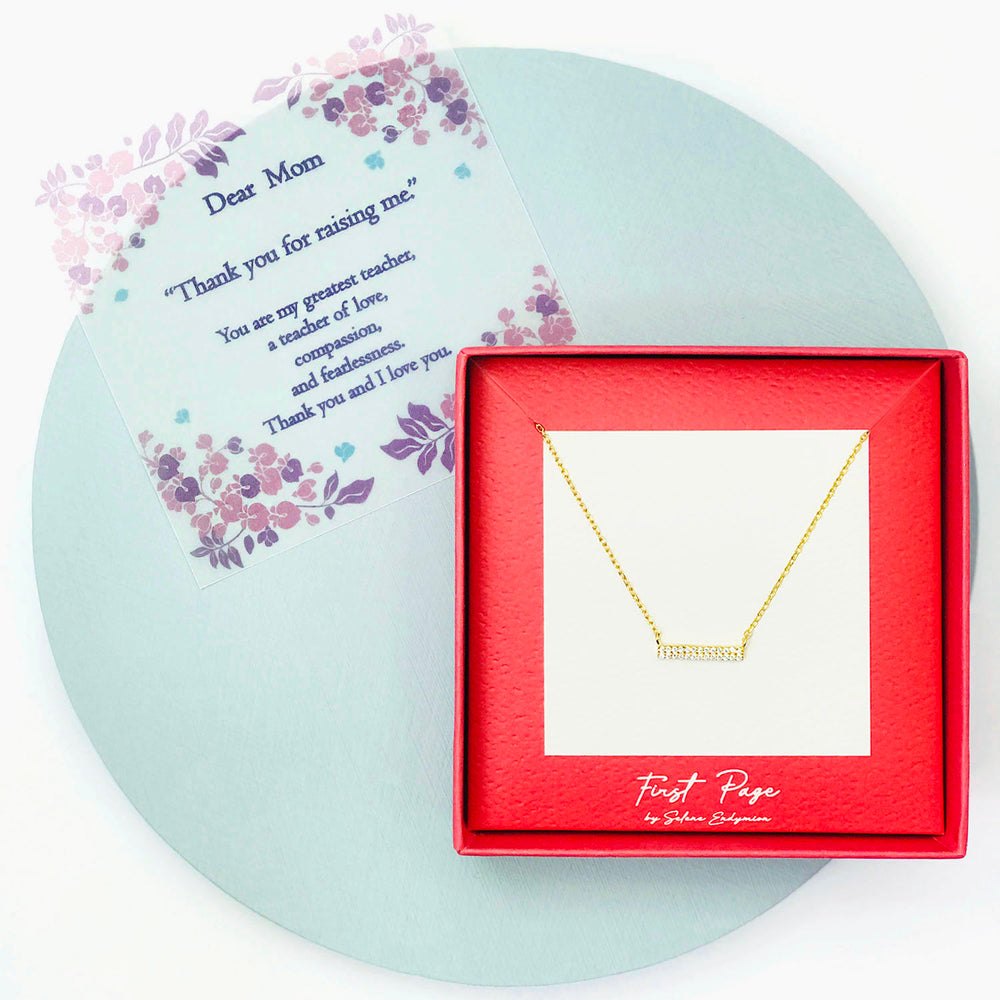 <mom>Sterling Silver Cubic Zirconia Duo Serenade Bar Necklace