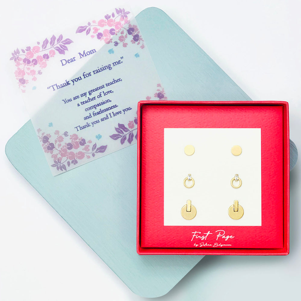 <mom>Disk and Open Circle Three Pair Stud Earring Set