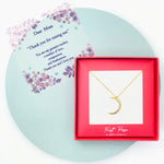 <mom>Sterling Silver Cubic Zirconia Waxing Crescent Moon Necklace