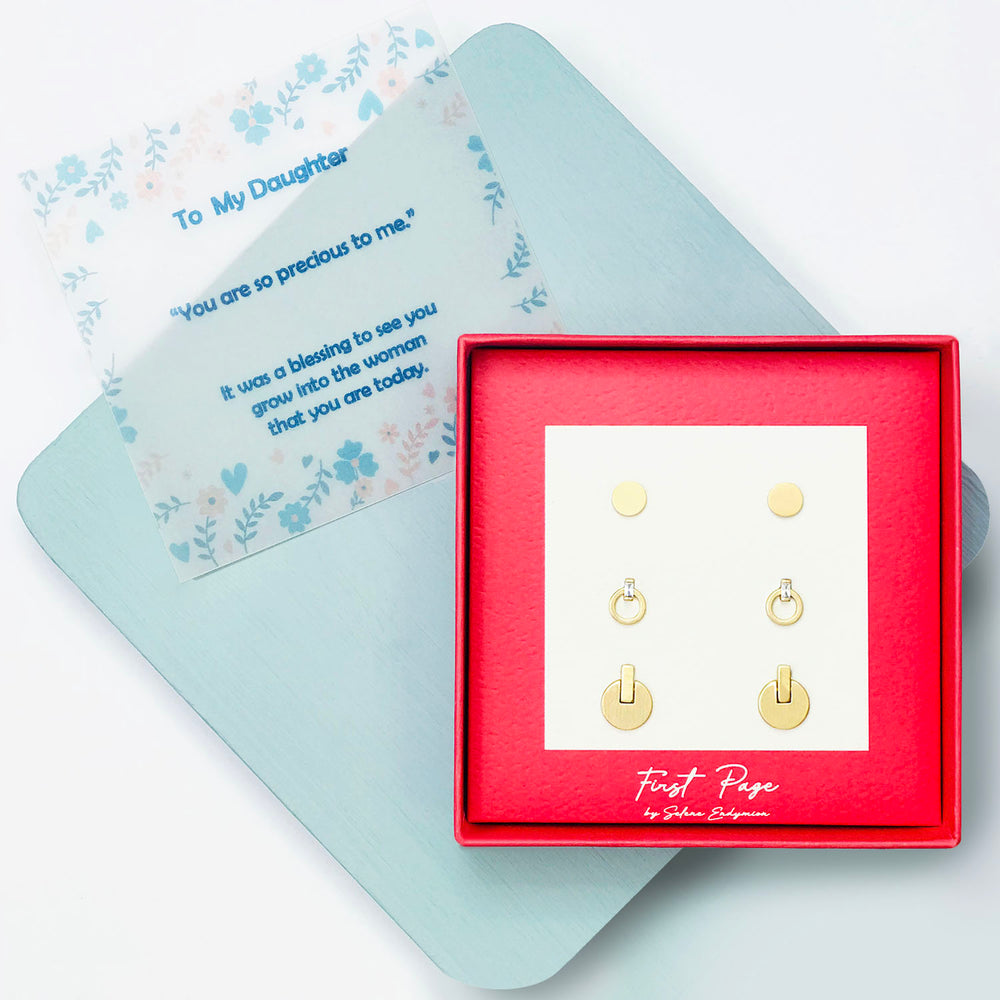 <daughter>Disk and Open Circle Three Pair Stud Earring Set
