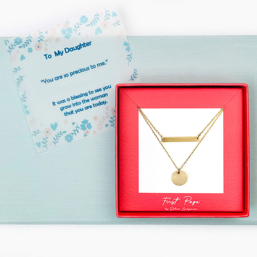 <daughter>Simple Bar and Coin Double Layer Necklace