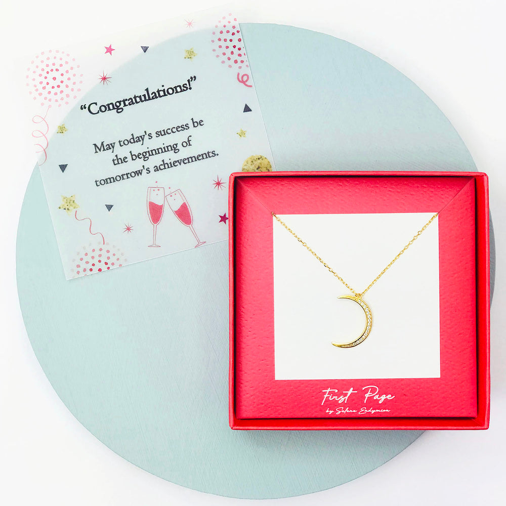 <congrats>Sterling Silver Cubic Zirconia Waxing Crescent Moon Necklace
