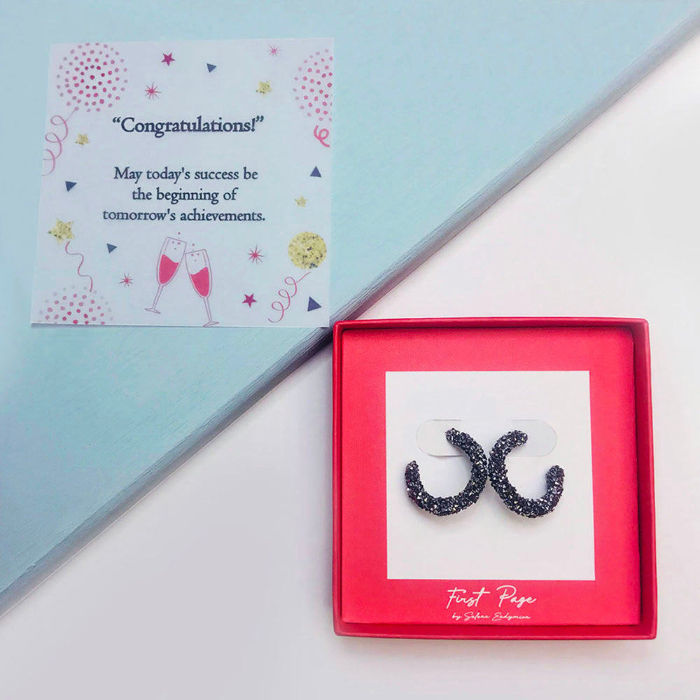 <congrats>Crystal Dust Hematite Aurora Borealis Hoop Earring