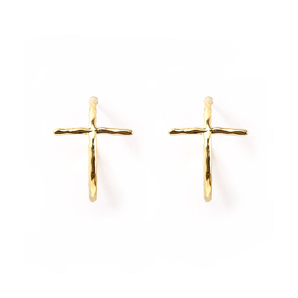 Hammered Texture Cross Hoop Earring
