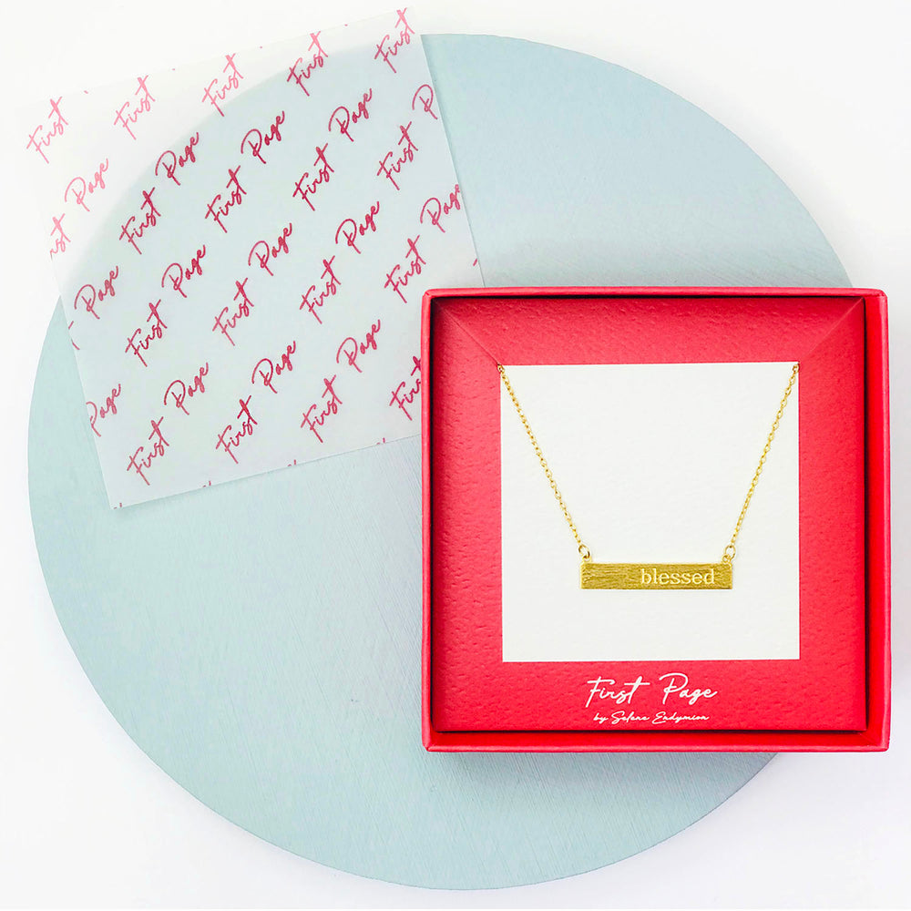 Selene Endymion Candle - <JNA003S>Engraved "blessed" Bar Necklace 