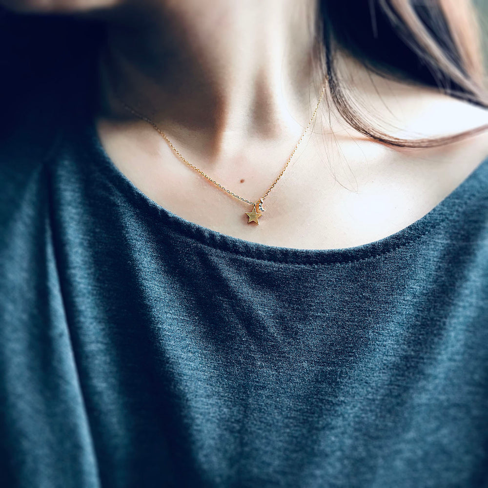 <soulmate>Sterling Silver Tiny Crescent moon resting with the Star Necklace