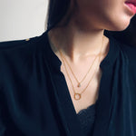 Sterling Silver CZ Pave and Open Circle Double Layer Necklace