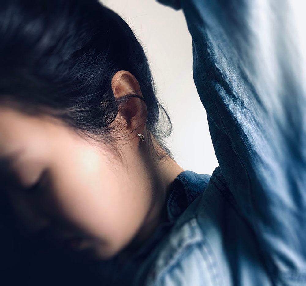 Cubic Zirconia Crescent Moon Stud Earring 