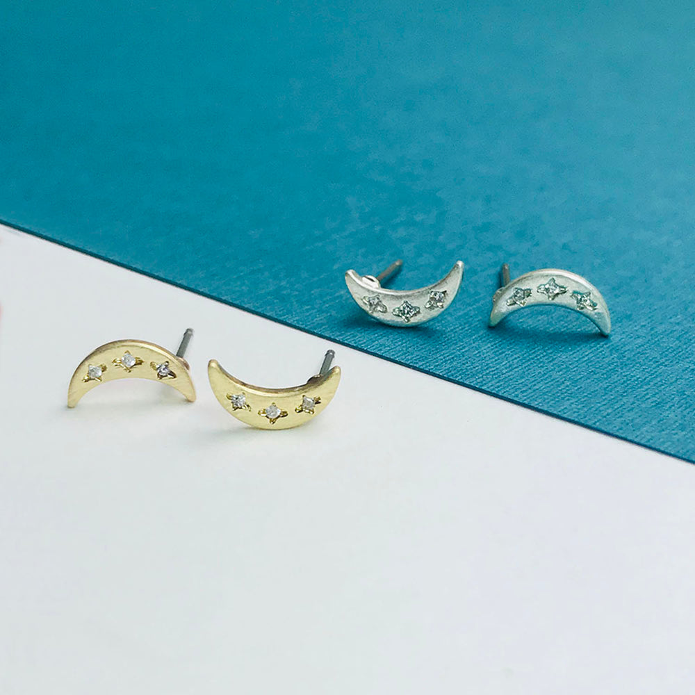 Cubic Zirconia Crescent Moon Stud Earring 