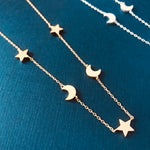 Two Crescent Moon and Three Star Station Necklace