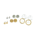 <DEA023>Circle, Disk, and Circle Three Pair Stud Earring Set