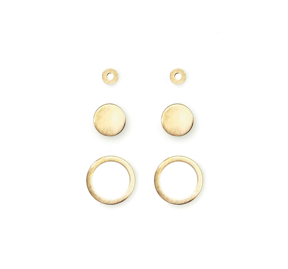 <DEA023>Circle, Disk, and Circle Three Pair Stud Earring Set
