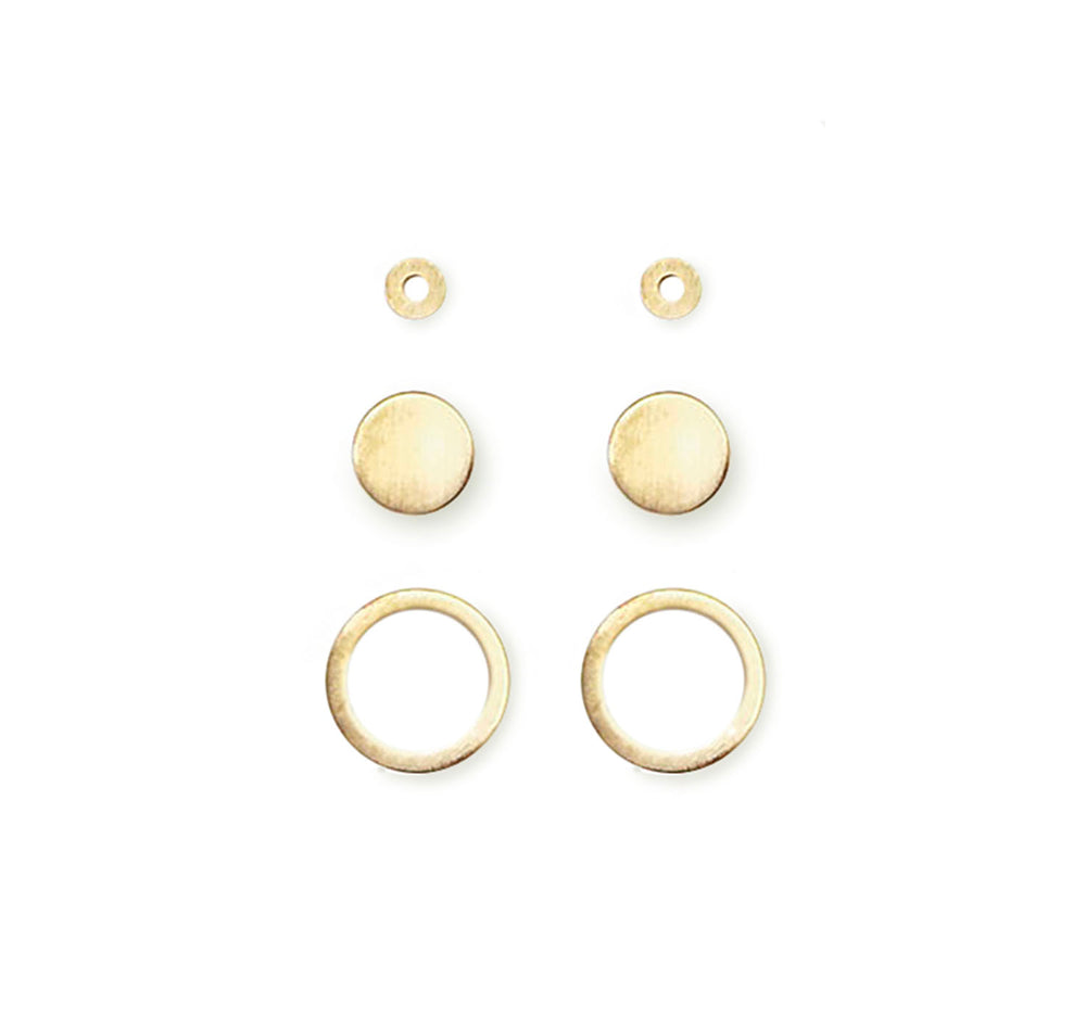 <iloveyou>Circle, Disk, and Circle Three Pair Stud Earring Set