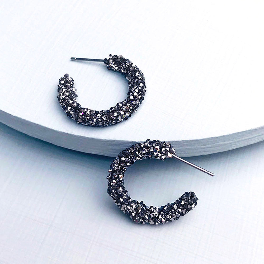 Crystal Dust Hematite Aurora Borealis Hoop Earring