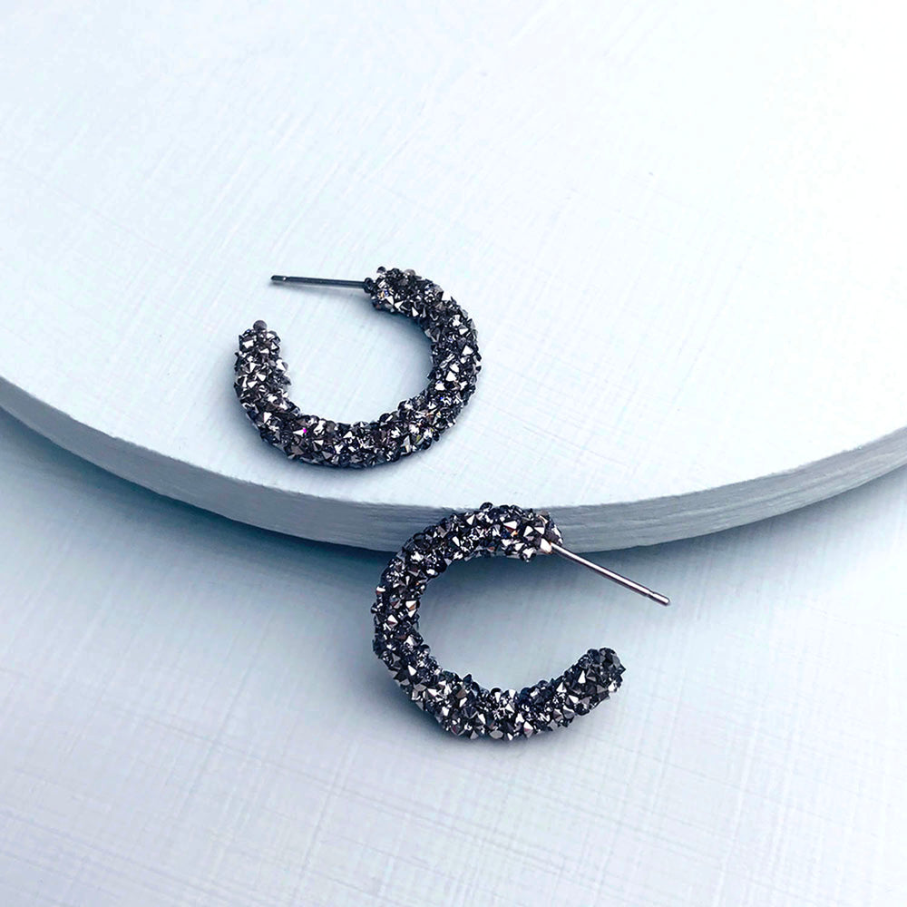 Crystal Dust Hematite Aurora Borealis Hoop Earring 