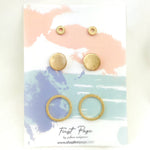<DEA023>Circle, Disk, and Circle Three Pair Stud Earring Set