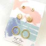 <DEA023>Circle, Disk, and Circle Three Pair Stud Earring Set