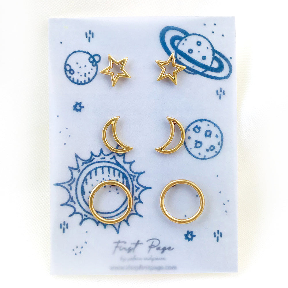 <DEA022>Night Sky Three Pair Earring Set
