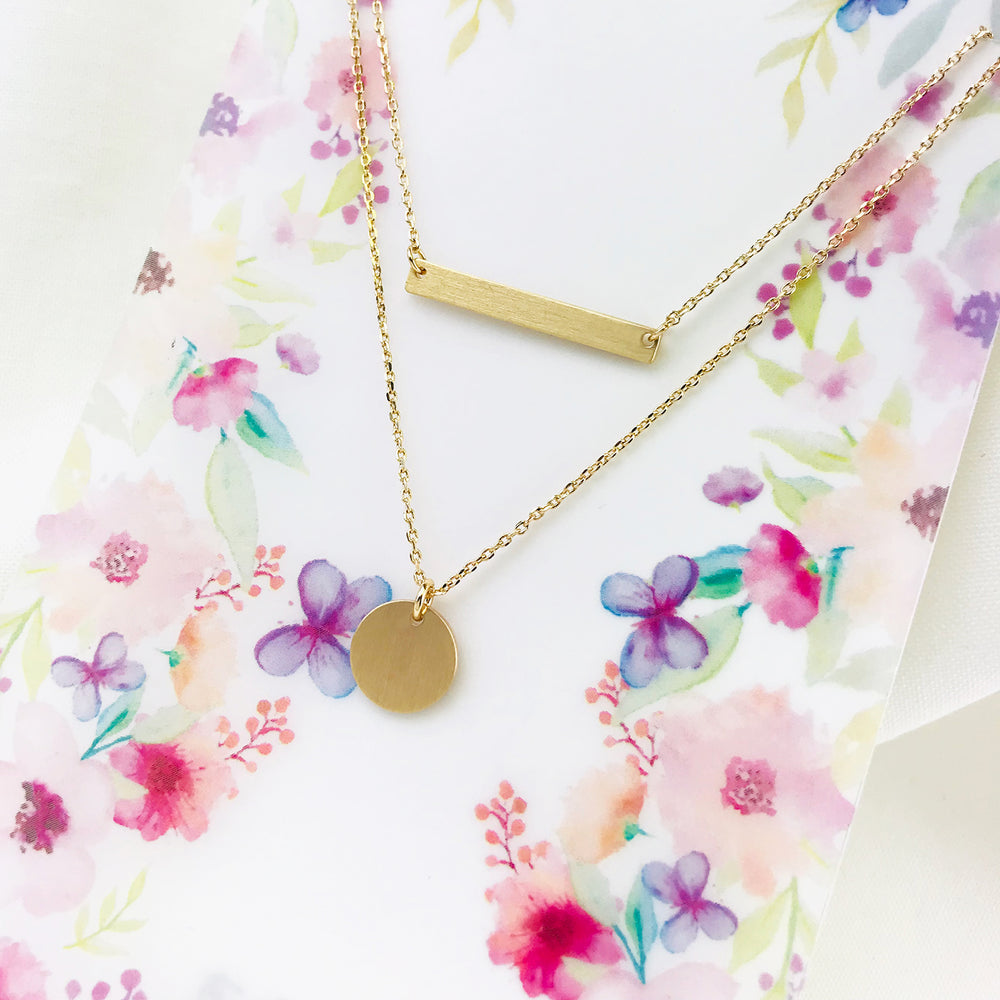 Simple Bar and Coin Double Layer Necklace