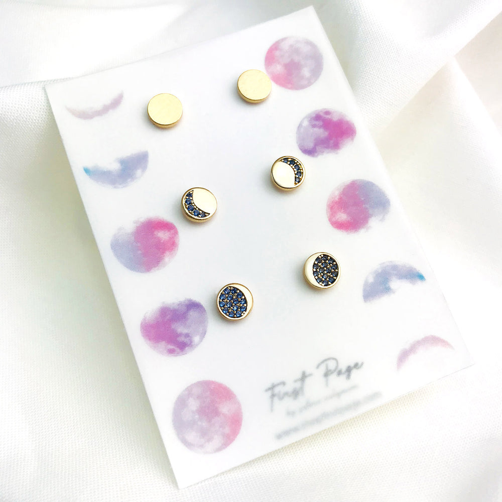 Moon Phase Three Pair Earring Set