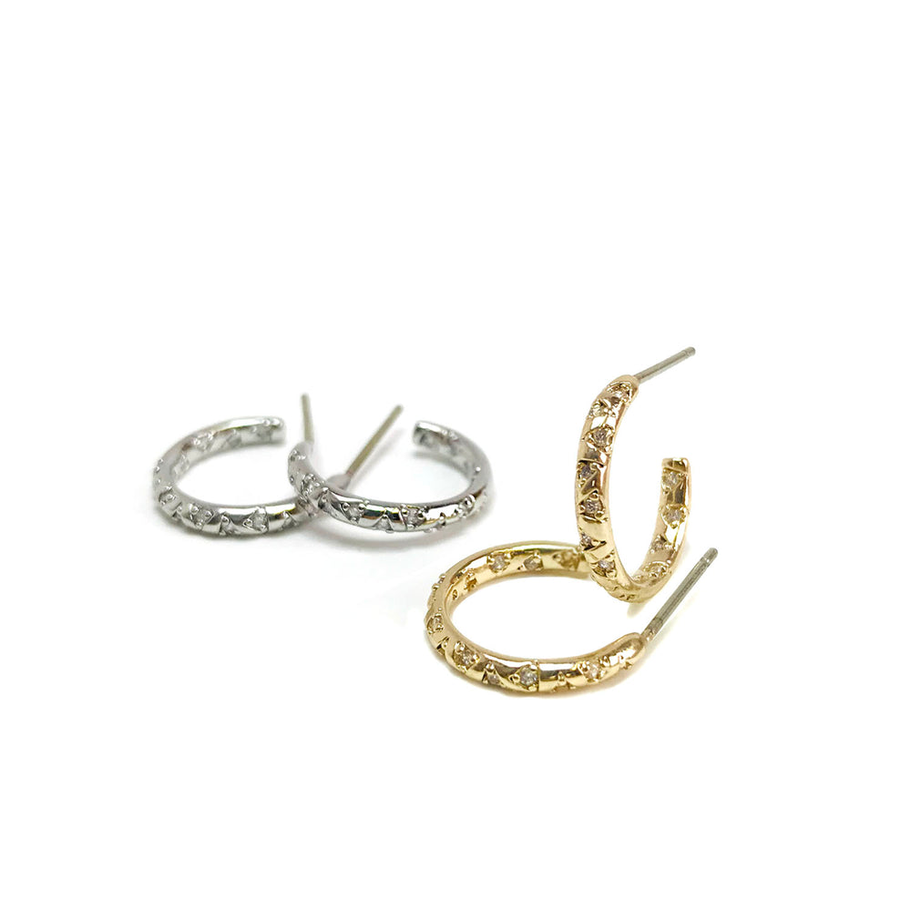 Cubic Zirconia Inside Outside Huggie Hoop Earring