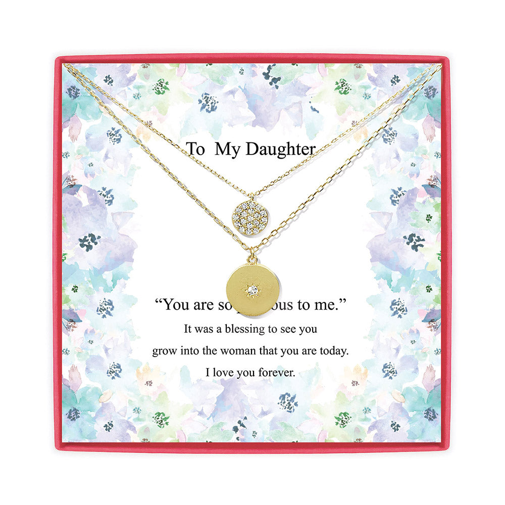 <daughter>Cubic Zirconia Nestled and Pave Disk Double Layer Necklace