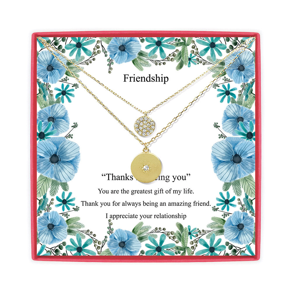 Pave Disk Double Layer Necklace Gift for Friends