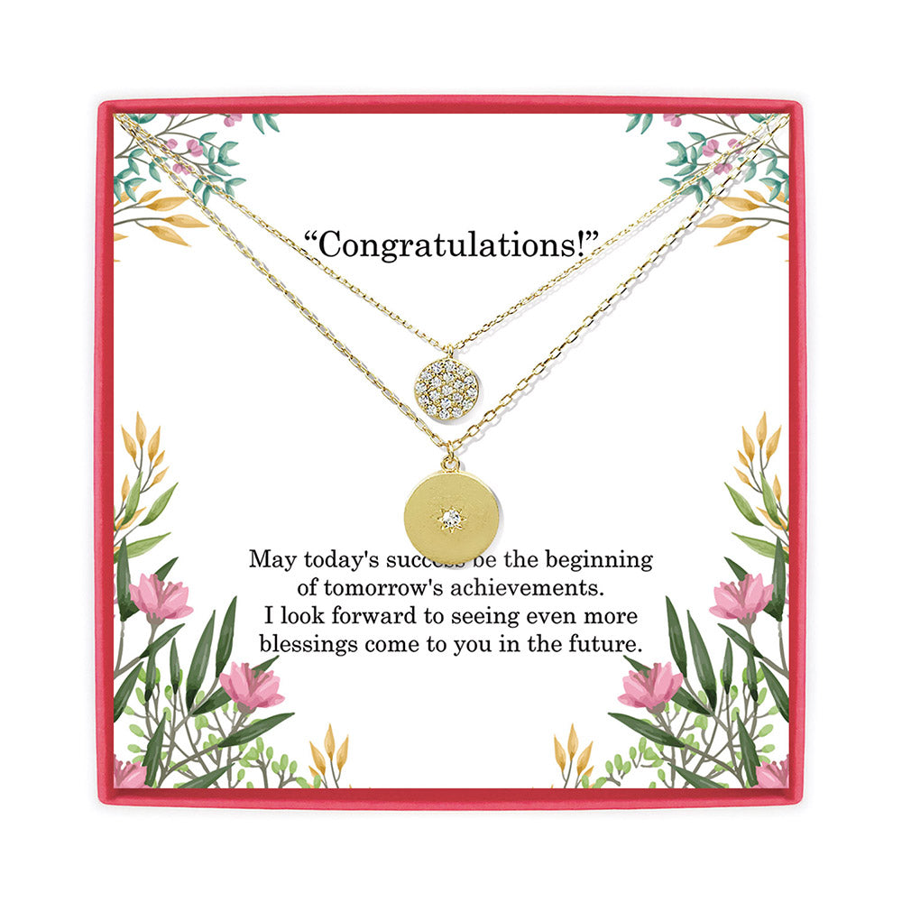 <congrats>Cubic Zirconia Nestled and Pave Disk Double Layer Necklace