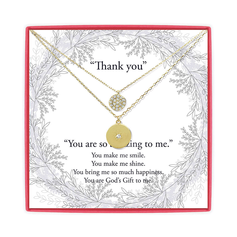 <thankyou>Cubic Zirconia Nestled and Pave Disk Double Layer Necklace