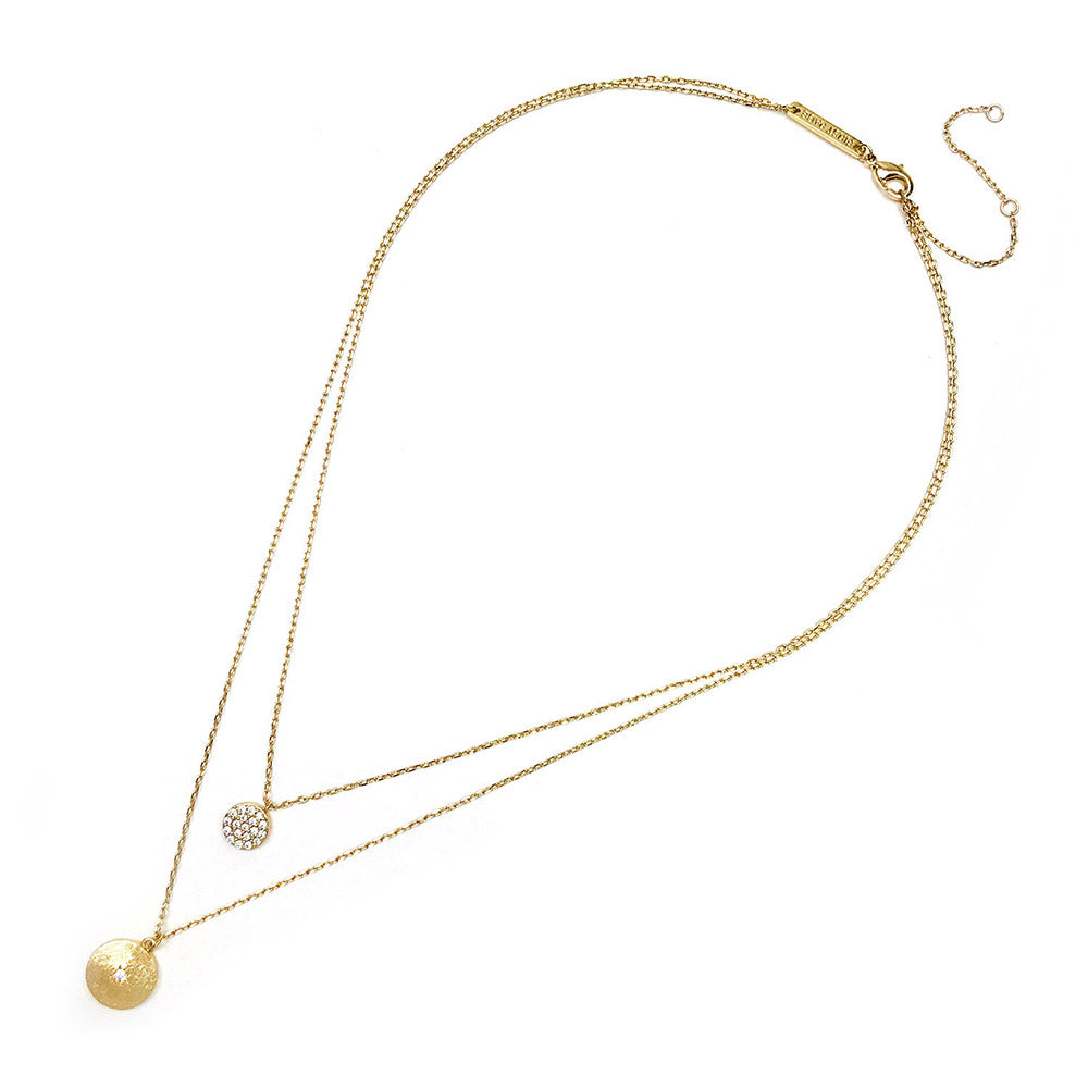 Pave Disk Double Layer Necklace