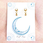 Moonstone and Two Stars Huggie Hoop Earrings