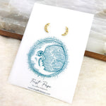 Cubic Zirconia Starburst Crescent Moon Stud Earrings