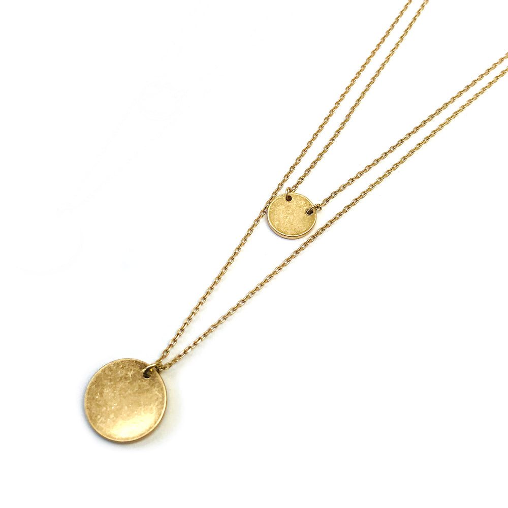 <birthday>Vintage Plated Two Dainty Coin Double Layer Necklace