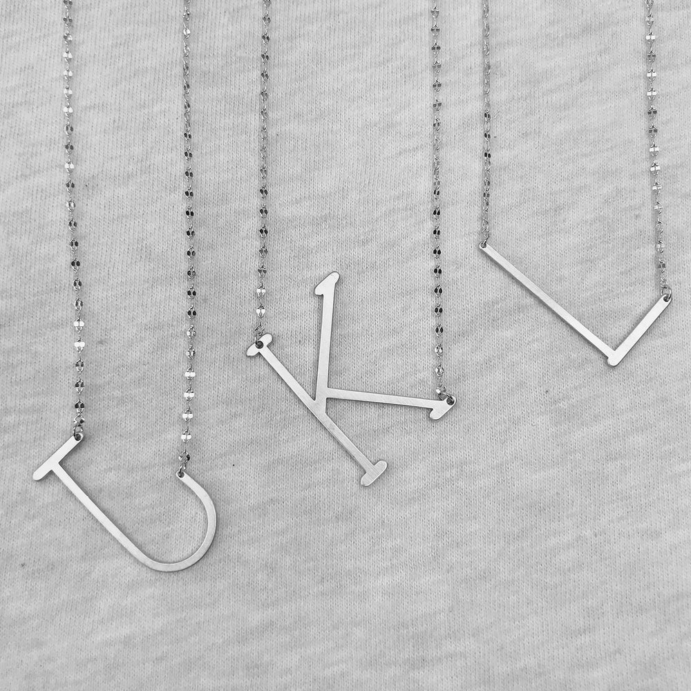 <thankyou>Initial Necklace Satin Silver