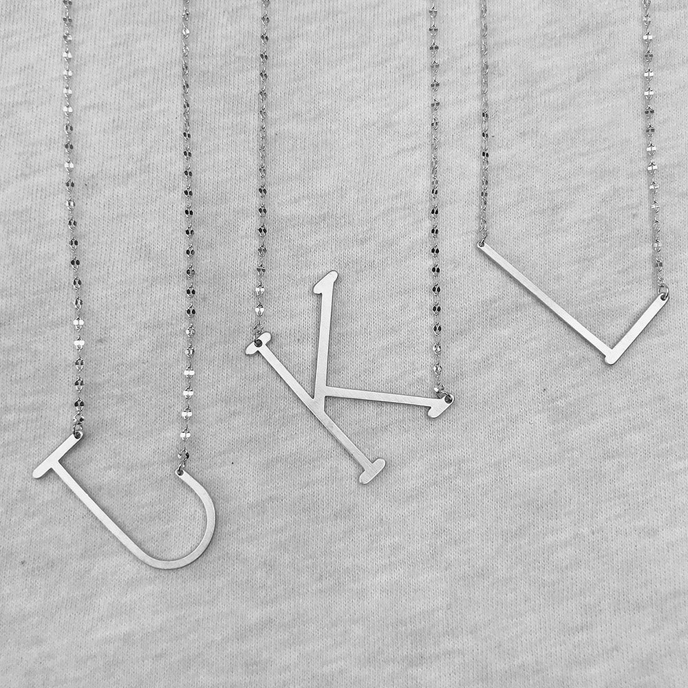 Initial Necklace Satin Silver