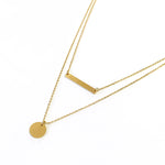 <iloveyou>Simple Bar and Coin Double Layer Necklace