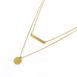 <mom>Simple Bar and Coin Double Layer Necklace