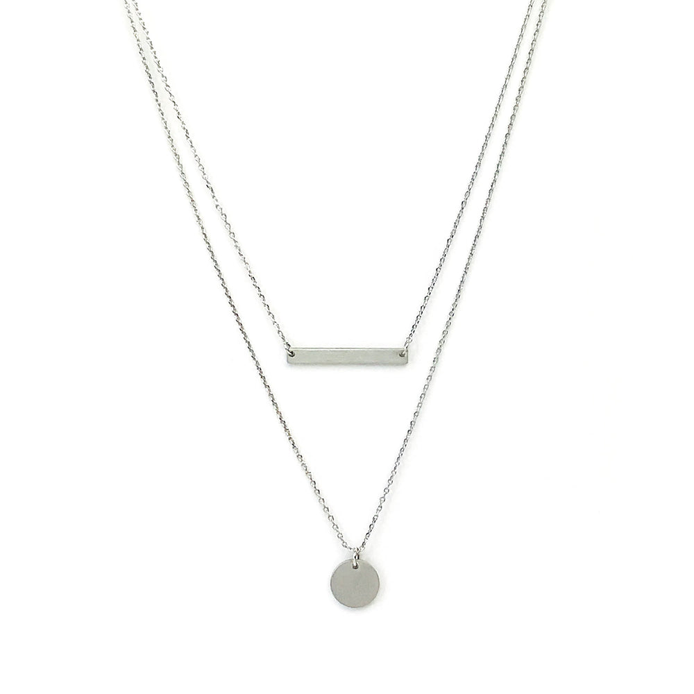 <daughter>Simple Bar and Coin Double Layer Necklace