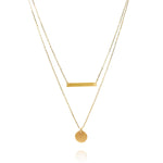 <iloveyou>Simple Bar and Coin Double Layer Necklace