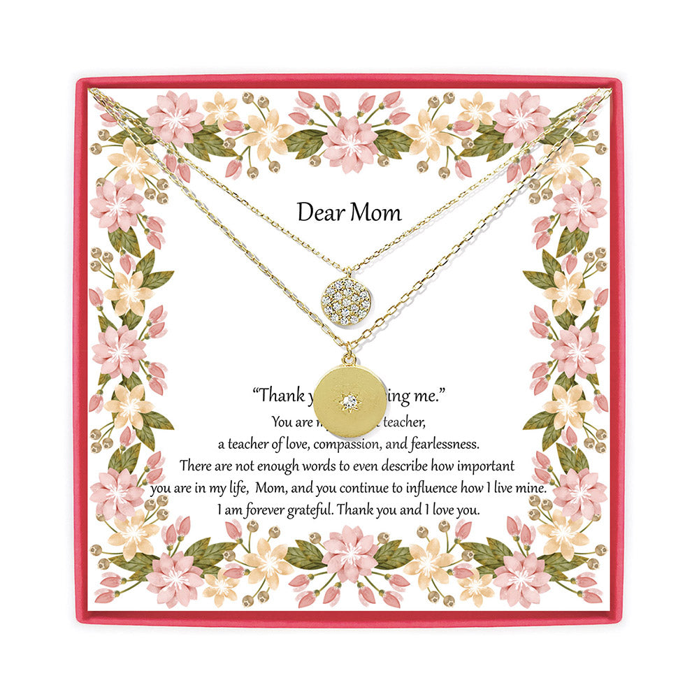 <mom>Cubic Zirconia Nestled and Pave Disk Double Layer Necklace